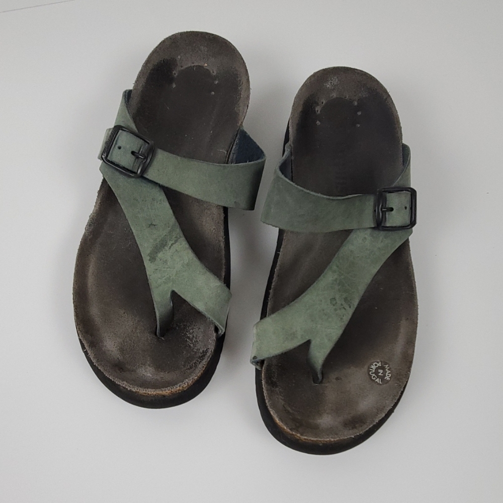 Mephisto green suede sandals slip on women size 39